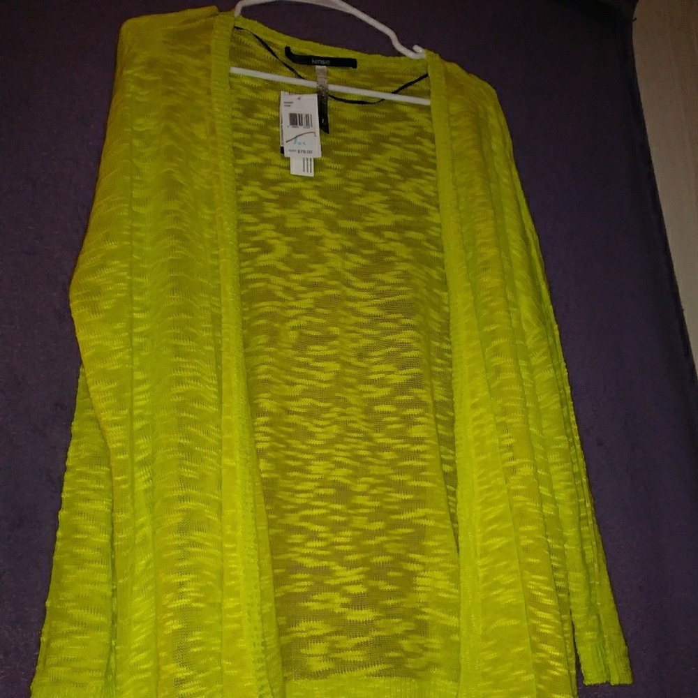 Size L sheer sweater yellow/green cover-up NWT